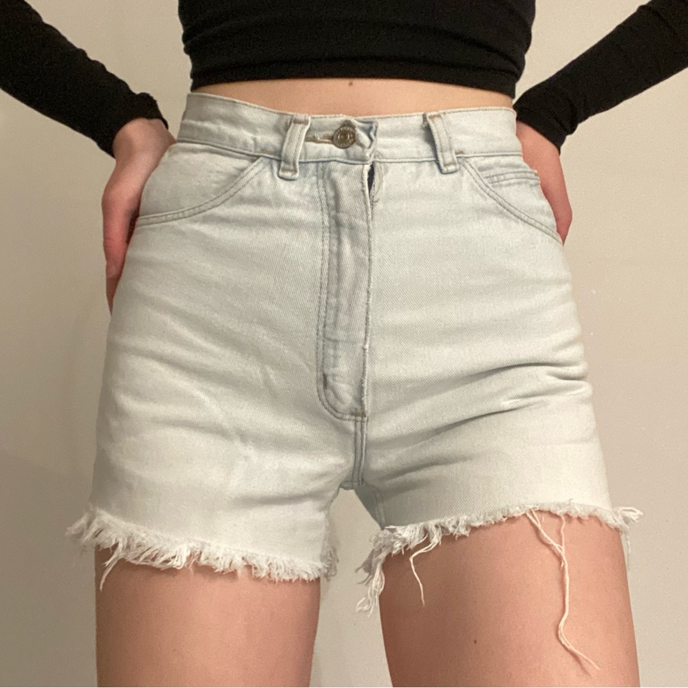 Calvin Klein Cut Off High Waisted Light Denim Shorts